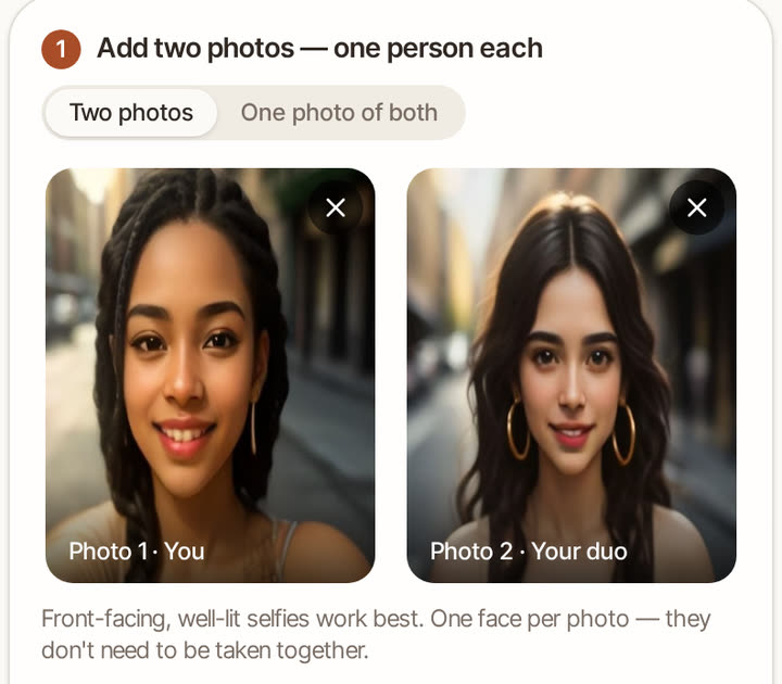 Both photo slots filled with a front-facing selfie of each rapper